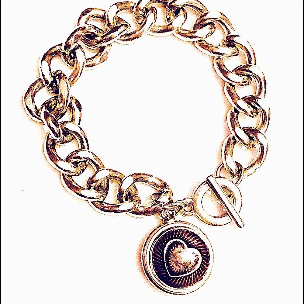 Toggle Clasp Silver Bracelet W/ Red Snap + 3 Snaps